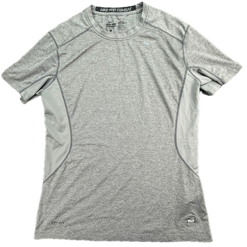Nike Pro Combat Shirt Mens L Gray Fitted Dri-FIT Athletic Short Sleeve Training